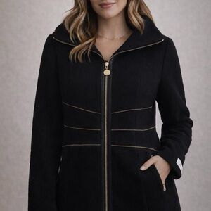 Calvin Klein Black Trench Coat with Gold Accents